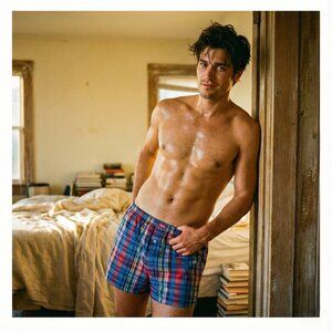 Vintage Izod Madras Plaid Boxers Men’s Medium Red Blue Cotton Woven Shorts Prep